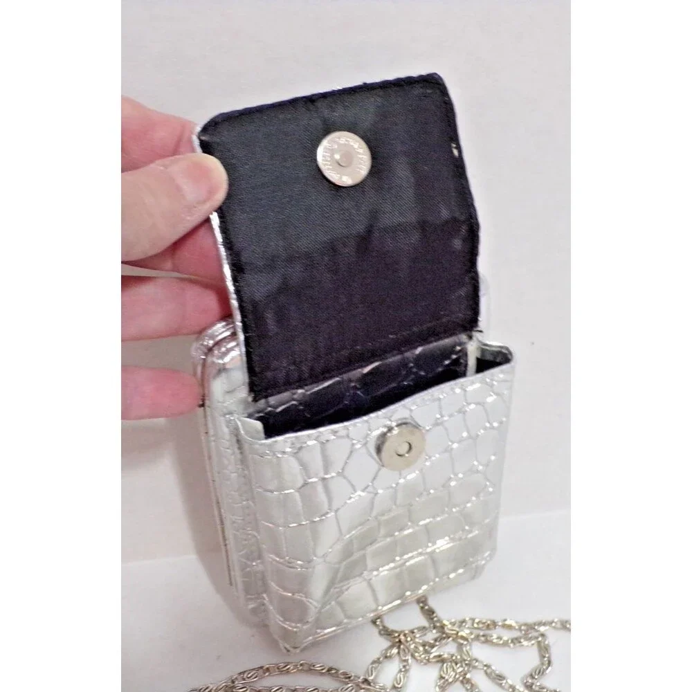 Crossbody Rhinestone‎ Silver Heart Change Credit Card ID Pouch Chain Strap Snap